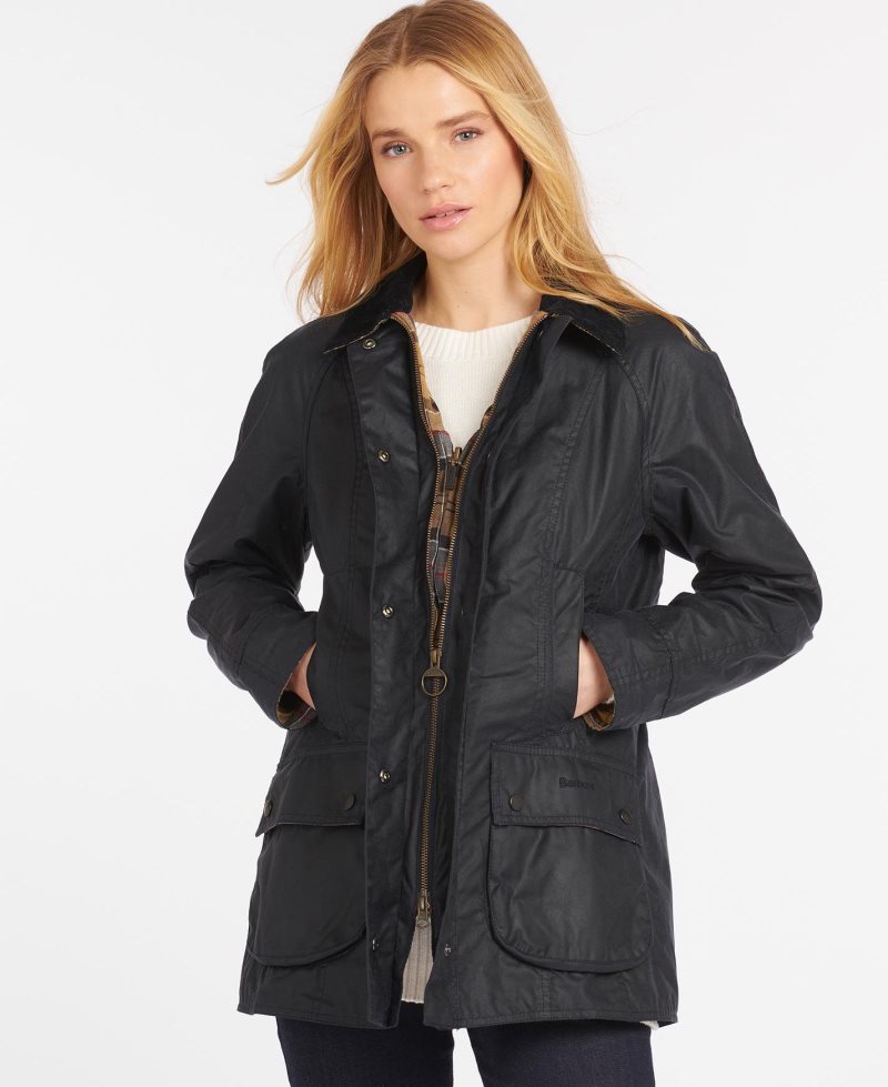 Barbour Beadnell? Wax Jacket Black | YJS452091