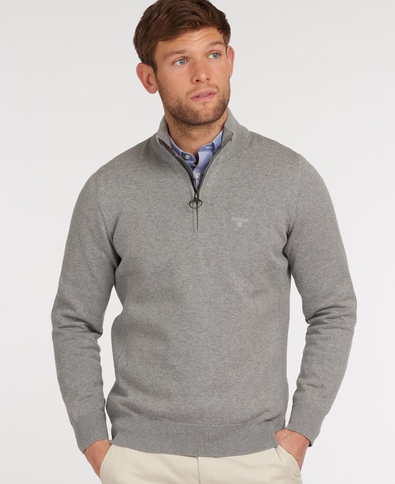 Barbour Cotton Half Zip Sweater Grey Marl | WFQ705126