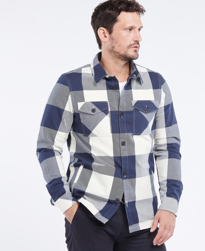 Barbour Essential Check Overshirt Navy | NAQ195248