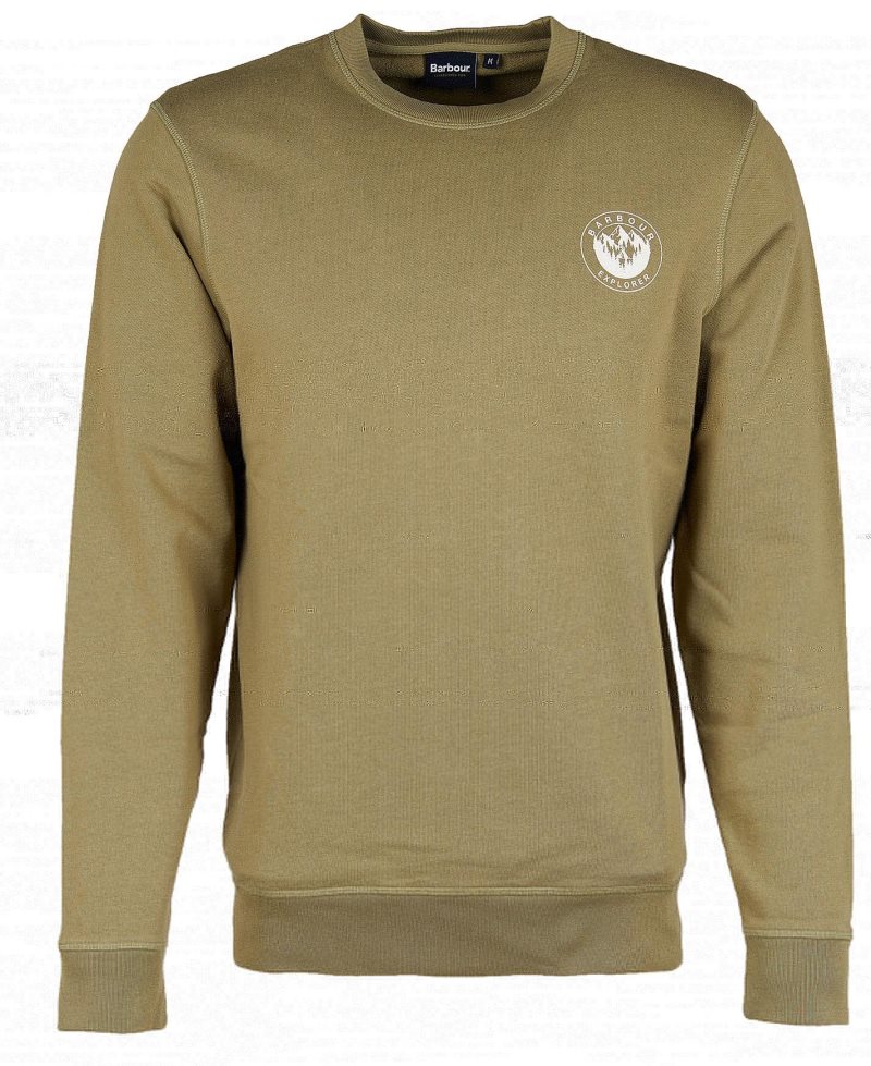 Barbour Explorer Camper Crew Jumper Washed Olive | UQM890456