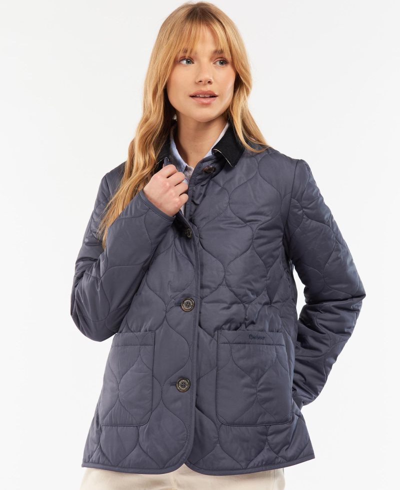 Barbour Explorer Ember Quilted Jacket Navy | UCO125387