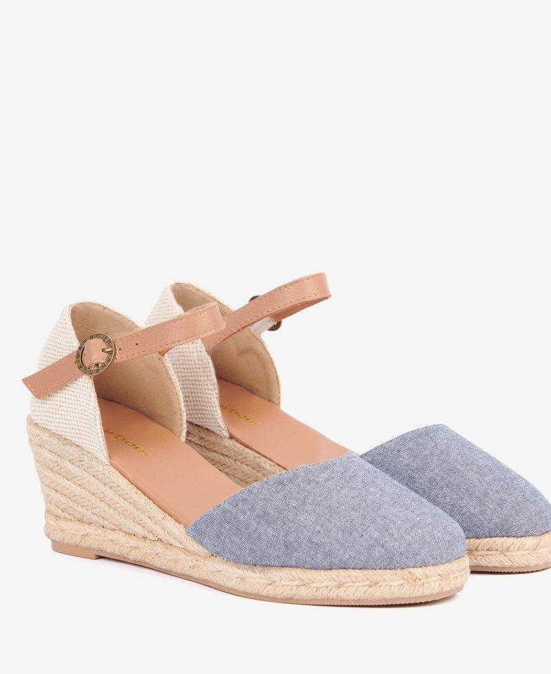 Barbour Heidi Wedge Sandals Chambray Tan | RQA963015