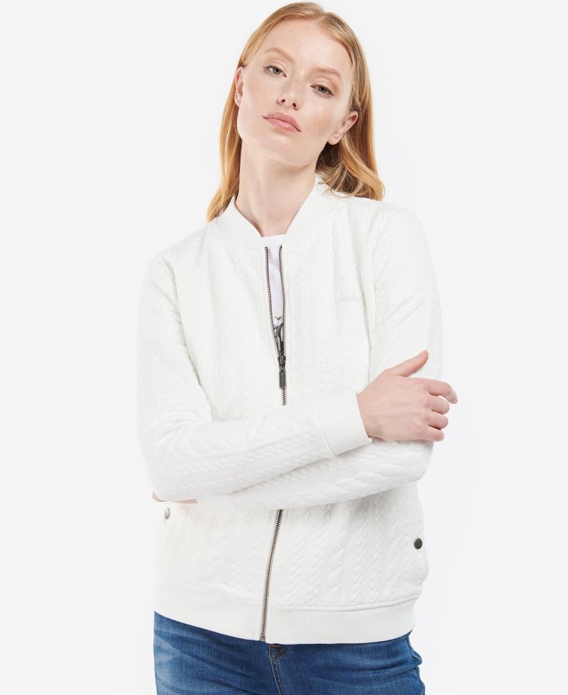 Barbour Kelsey Zip Sweatshirt Off White | FBM785319