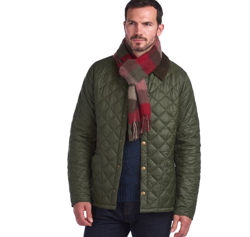 Barbour Schal Large Tattersall Dark Green Taupe Red | ZPN396105