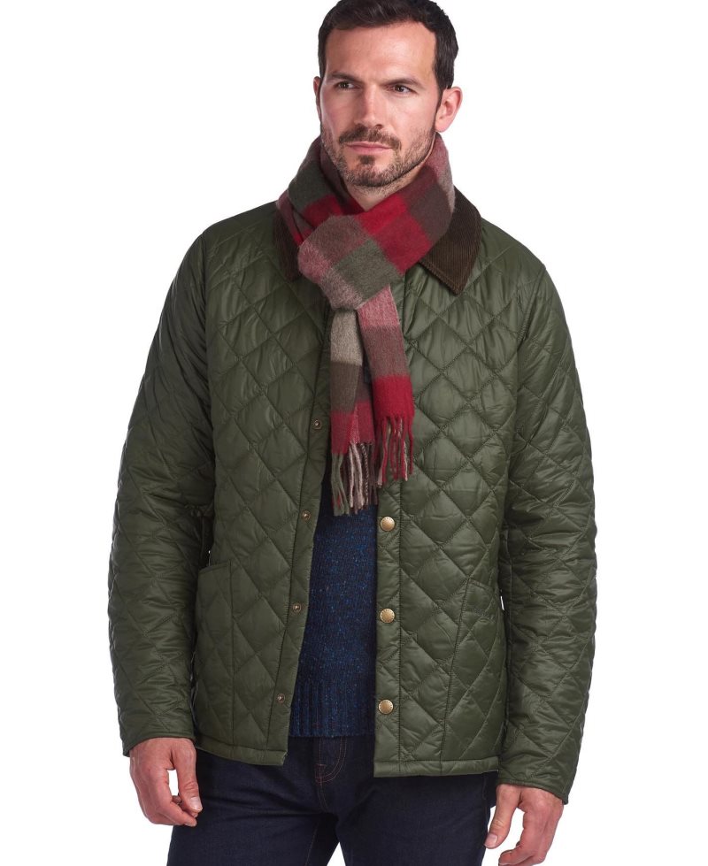 Barbour Schal Large Tattersall Dark Green Taupe Red | ZPN396105