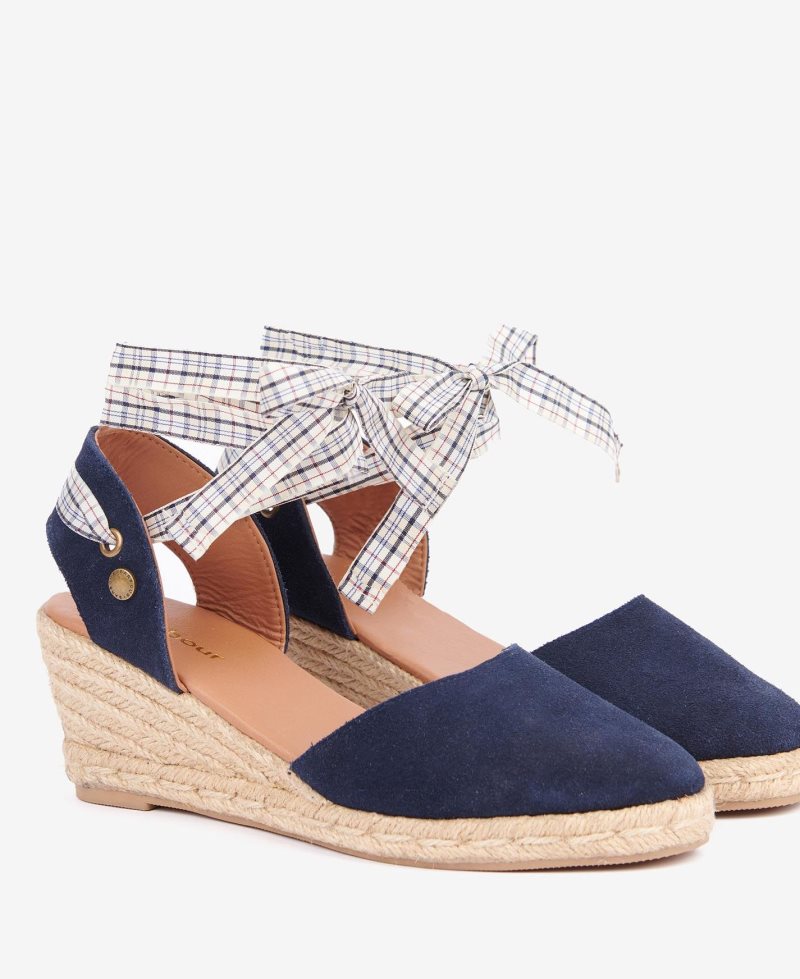 Barbour Whitney Wedge Sandals Navy Suede | VOI190274