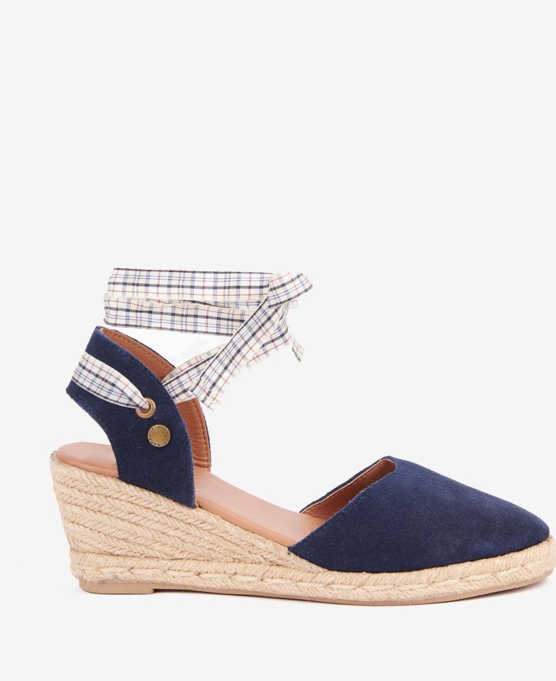 Barbour Whitney Wedge Sandals Navy Suede | VOI190274