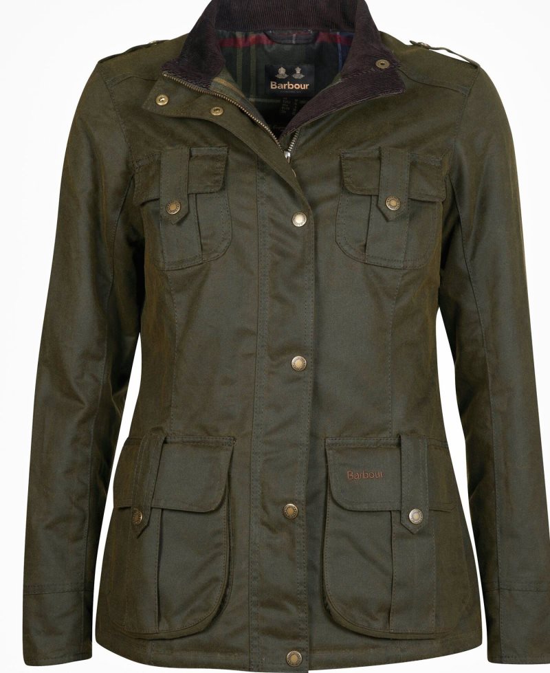 Barbour Winter Defence Waxed Cotton Jacket Olive Classic | ZGY785921