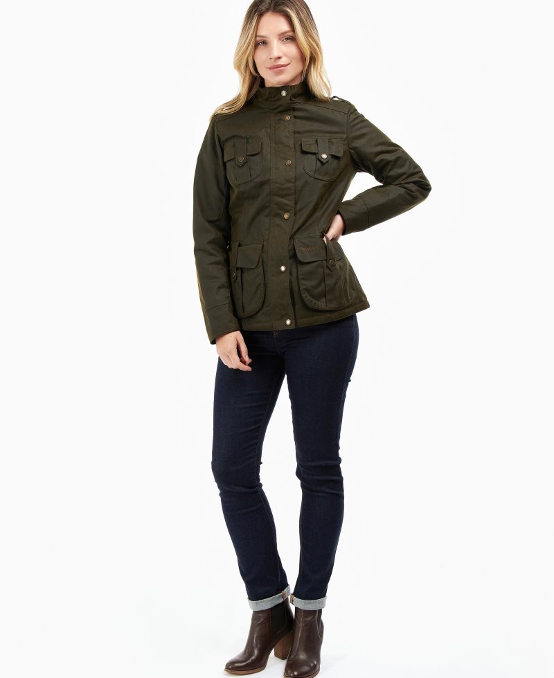 Barbour Winter Defence Waxed Cotton Jacket Olive Classic | ZGY785921