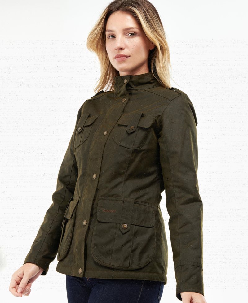 Barbour Winter Defence Waxed Cotton Jacket Olive Classic | ZGY785921