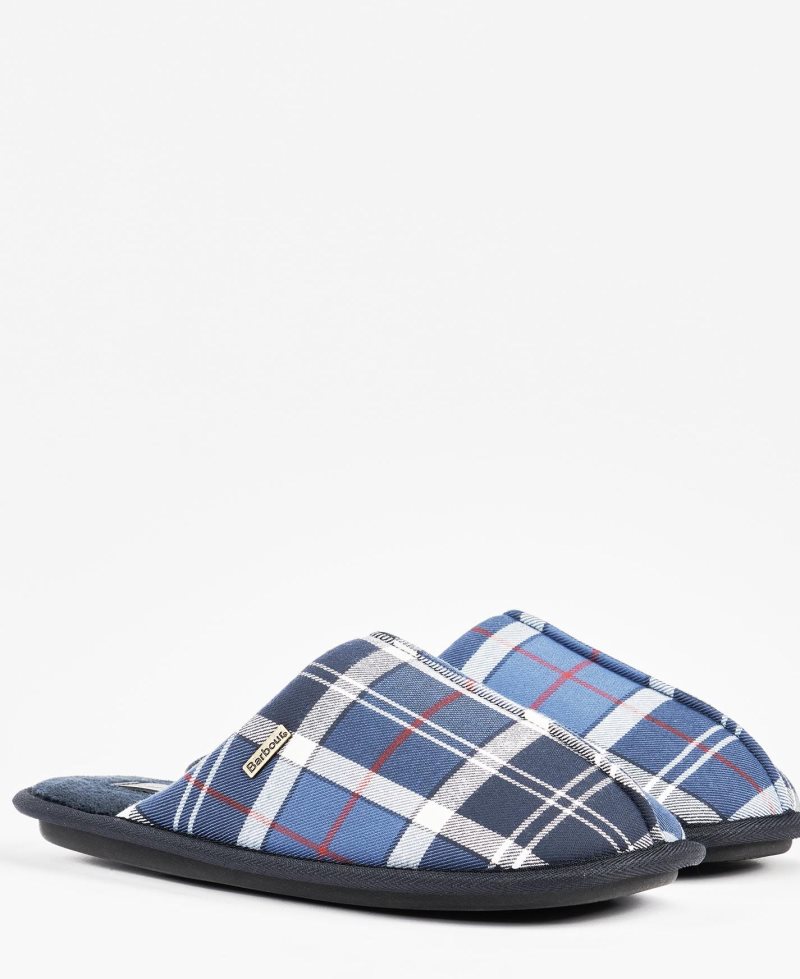 Barbour Young Slippers Summer Navy Tartan | ZMN481759