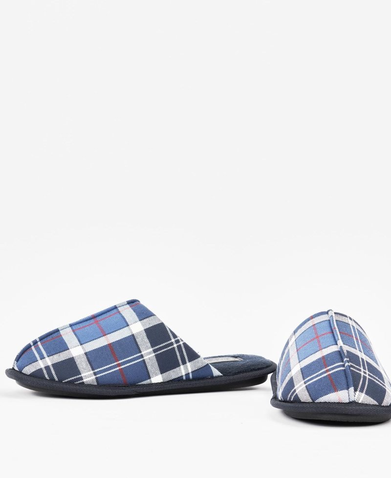 Barbour Young Slippers Summer Navy Tartan | ZMN481759